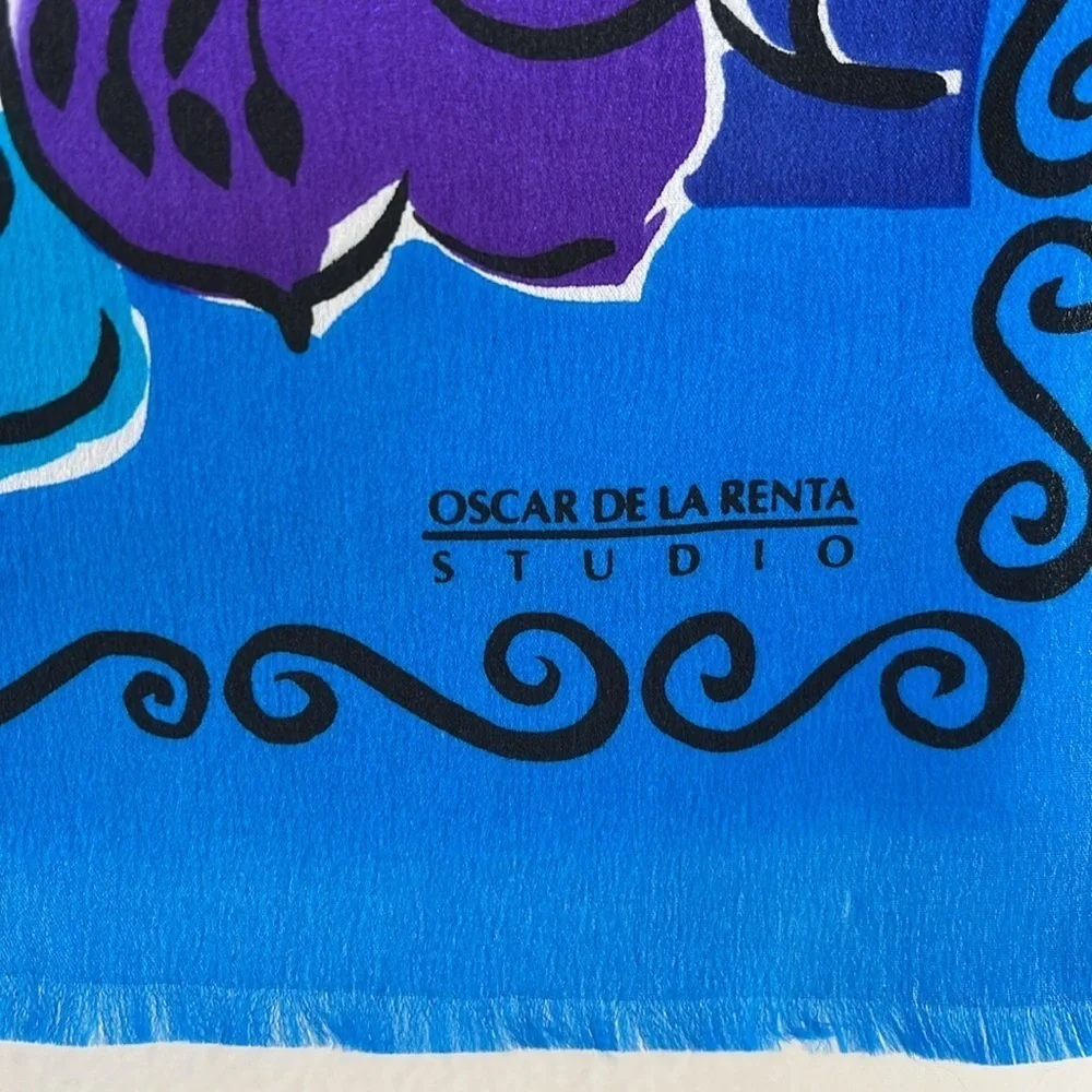 Vintage Oscar de la Renta Studio Silk French Inspired Flower Long Scarf